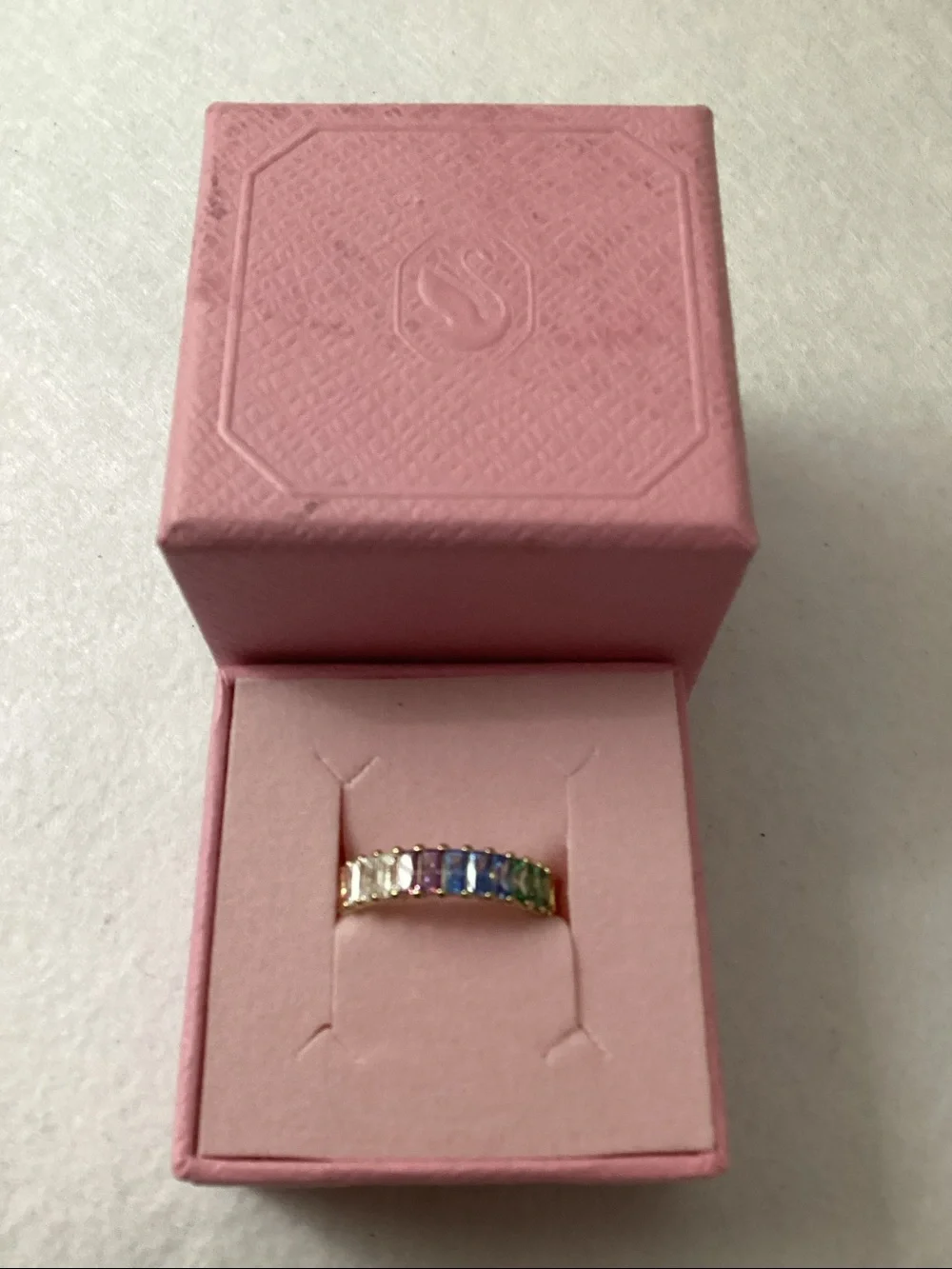 Swarovski Multicolored Baguette Cut Gold-Tone Plated Matrix Ring size 6.5